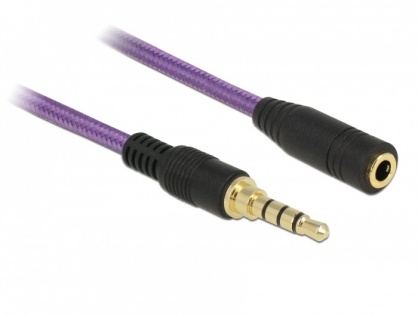 Cablu prelungitor jack stereo 3.5mm (pentru smartphone cu husa) T-M 4 pini 0.5m Mov, Delock 85622